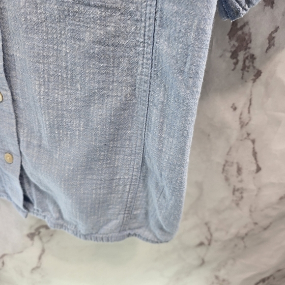 Poetry Shirt Womens 14 Large Blue Linen Blend Button Short Sleeve Boxy Cuffed - Picture 4 of 11